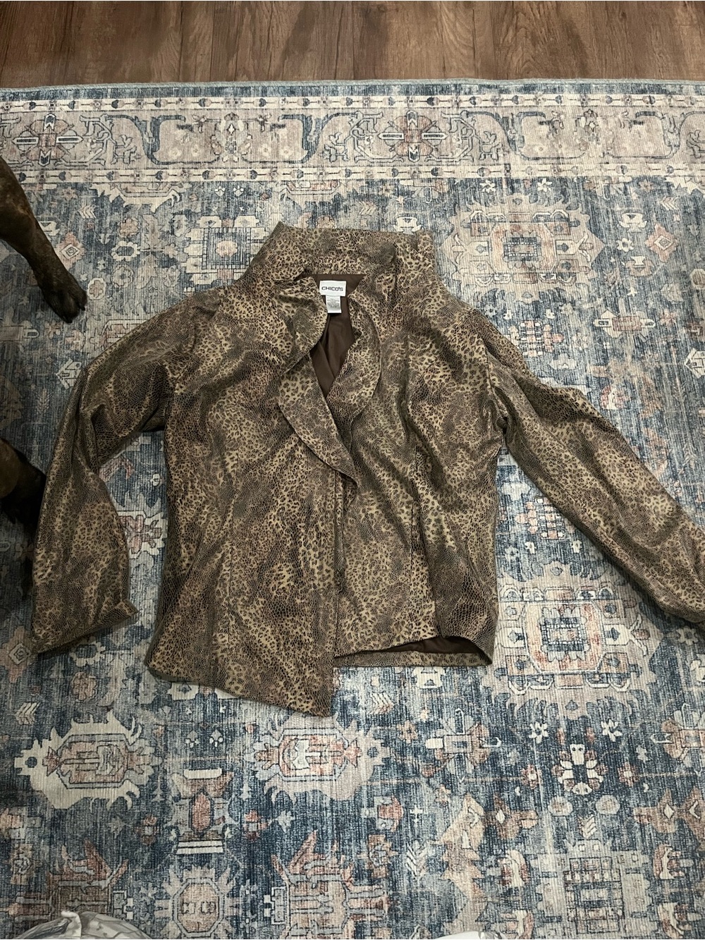 Chico's Brown Leopard-Print Faux-Leather Blazer